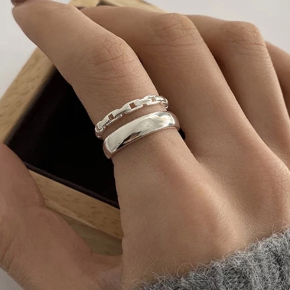 ⚡️Insta double ring layer sterling silver ring open ring